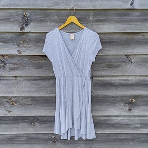 Faded Glory faux wrap mini dress gray surplice v-neck cross over - M (8-10)
